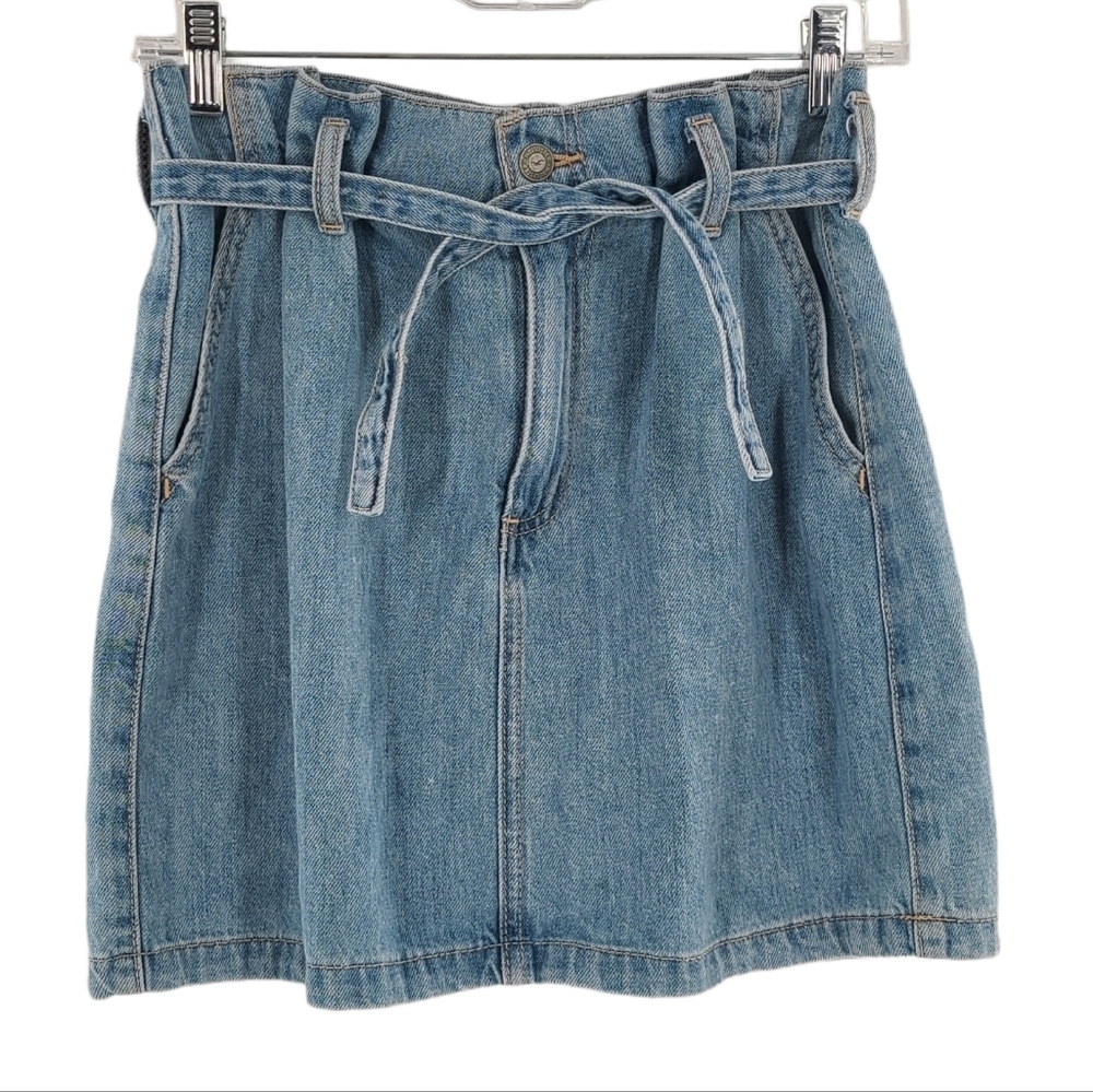 Hollister Women Size 26 Ultra High Rise Belted Paperbag A Line Denim Jean Skirt